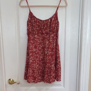Rust Floral Ruffled Cami Dress